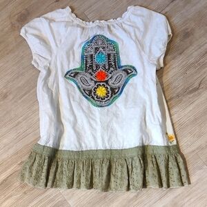 Hamsa Embroidered and Patchwork Artisan Cotton Tunic Shirt Size Medium